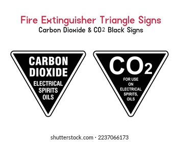 Carbon Dioxide - Fire Extinguisher Triangle Signs - Electrical spirits oils, CO2, for use on spirits, fire protection signs 