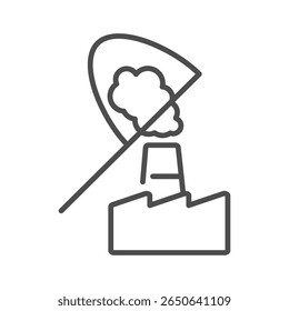 Ícone de dióxido de carbono com linhas de emissão de fábrica. Esta ilustração vetorial para captura de gás, ou redução da poluição, é editável.