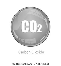 Icono de dióxido de carbono. Símbolo de esfera gris. Química Vector de gas. Insignia de humo de Ciencia