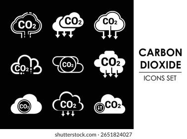Carbon Dioxide Icons Set Depicting Emission and Reduction Concepts for Climate Change Awareness