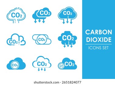 Carbon Dioxide Icons Set Depicting Emission and Reduction Concepts for Climate Change Awareness