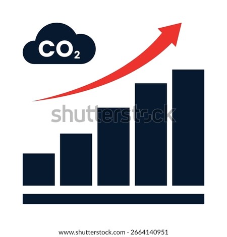 Carbon dioxide increase graph with upward arrow cloud bar chart
