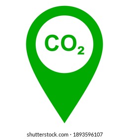Dióxido de carbono y alfiler de ubicación en blanco