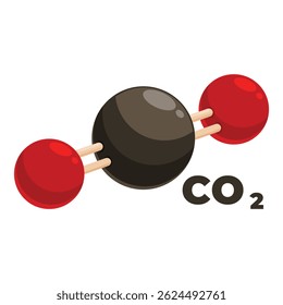 Modelo de molécula de dióxido de carbono com dois átomos de oxigênio vermelhos e um átomo de carbono preto