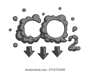 Kohlendioxid-Reduktionskonzept. Verringerung der CO2-Emissionen. Umweltschutz. CO2-Symbol mit Abwärtspfeilen. Vektorgrafik.