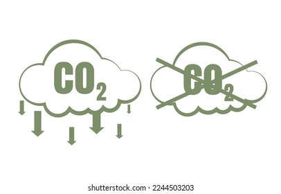 Carbon dioxide reduction symbol and no carbon emissions. The concept of preventing global warming and greenhouse gases. Campaign Net Zero. Reduce green cloud CO2.