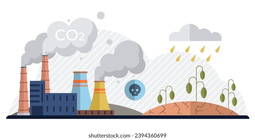 Carbon dioxide vector illustration. The carbon dioxide issue requires collaborative approach for effective solutions Pollution from carbon dioxide sources poses long-term risk to environmental health