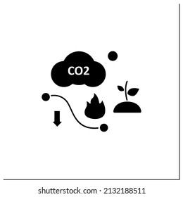 Carbon efficient glyph icon.Minimum feasible carbon emissions.Low air emissions.Negative impact on environment.Digital sustainability.Filled flat sign. Isolated silhouette vector illustration