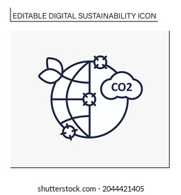 Carbon Efficient Line Icon. CO2 Emission. Climate Change. Protect The Environment. Digital Sustainability Concept.Isolated Vector Illustration.Editable Stroke