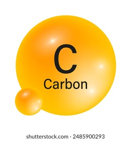 Símbolo de elemento de carbono. Esfera de degradado amarillo. Vector de iconos químicos. Detalle de tabla periódica.