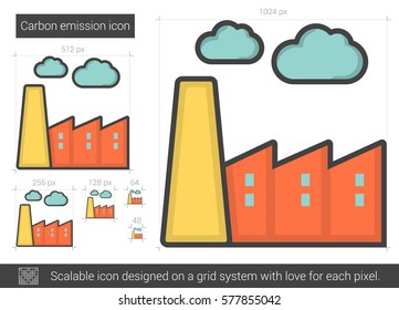 Carbon emission vector line icon isolated on white background. Carbon emission line icon for infographic, website or app. Scalable icon designed on a grid system.