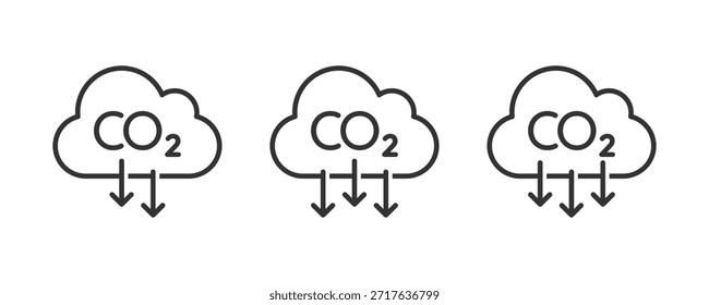 Icono de reducción de emisiones de carbono. Icono de CO2. Icono de reducción de CO2. Icono de dióxido de carbono bajo