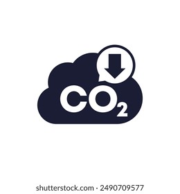carbon emissions reduction icon, reducing co2 footprint pictogram on white