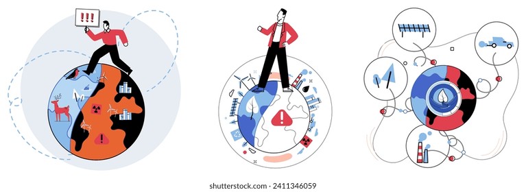 Carbon emissions vector illustration. The carbonic fingerprints human activities linger in air, leaving traces environmental disruption Tackling global warming necessitates paradigm shift toward