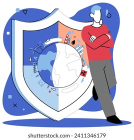 Ilustración vectorial de las emisiones de carbono. Los hilos de entrelazamiento el cambio climático y las emisiones de carbono tejen la narrativa vulnerabilidad ecológica Las estrategias de reducción de emisiones son puntos que se unen