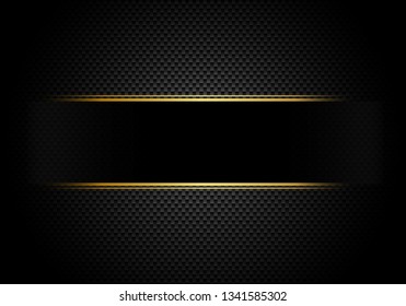 Fondo de fibra de carbono y textura e iluminación con etiqueta negra y línea dorada. Estilo de lujo. Fondo de pantalla de material para el ajuste o servicio de camiones. Ilustración del vector