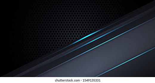 Carbon fiber dark gray background with blue luminous lines and highlights. Modern futuristic luxury technology background. Vector illustration EPS10.