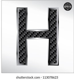 Carbon fiber font H capital letters isolated on white