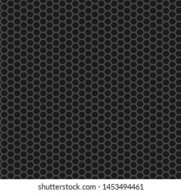 Carbon fiber grid texture. Gray seamless vector mesh pattern. Repeating industry gray hexagon shapes on a black background