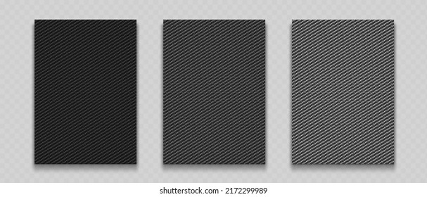 Carbon fiber pattern for cover template. Texture set isolated on transparent background. Vector illustration