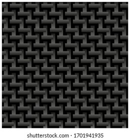 Carbon fiber pattern seamless design. Dark background abstract texture vector illustration.