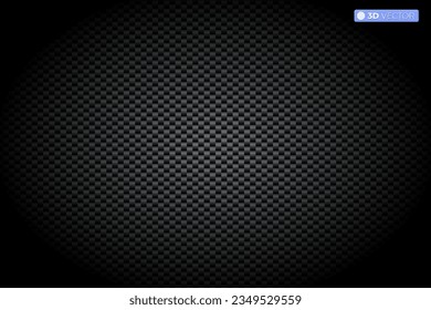 Carbon fiber texture with redial gradient. Vector illustration. Dark black Geometric grid background with lighting. Modern abstract vector texture. Technology wallpaper. Realistic Metal cells.