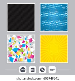 Carbon fiber texture. Yellow flare and abstract backgrounds. Sale speech bubble icon. Discount star symbol. Black friday sign. Big sale shopping bag. Flat design web icons. Vector