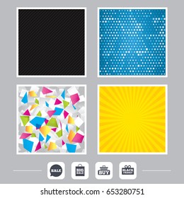 Carbon fiber texture. Yellow flare and abstract backgrounds. Sale speech bubble icons. Buy cart symbols. Black friday gift box signs. Big sale shopping bag. Flat design web icons. Vector