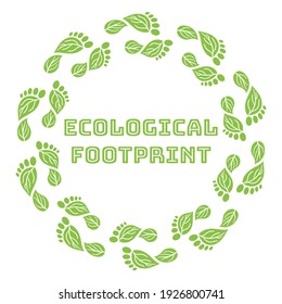 Carbon footprint circle wreath. CO2 ecological footprint symbols with green leaves. Greenhouse gas emission. Environmental and climate change concept. Hand drawn vector illustration. 