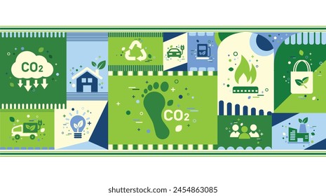 Carbon footprint concept with icon and infographic, measure huge foot, the impact of carbon pollution, Co2 emission in environment, carbon dioxide effect on planet ecosystem. Vector illustration.