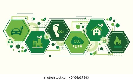 Carbon footprint concept with icon and infographic, measure huge foot, the impact of carbon pollution, Co2 emission in environment, carbon dioxide effect on planet ecosystem. Vector illustration.