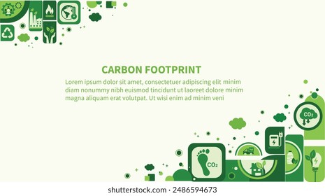 Concepto de huella de carbono con icono e infografía, medir pie enorme, el impacto de la contaminación de carbono, emisión de CO2 en el medio ambiente, efecto del dióxido de carbono en el ecosistema del planeta. Ilustración vectorial.