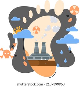 Carbon footprint and consequences metaphor. Causes of climate change on planet. Record high levels of carbon dioxide CO2 in atmosphere. Environmental, ecological problems air and atmosphere pollution