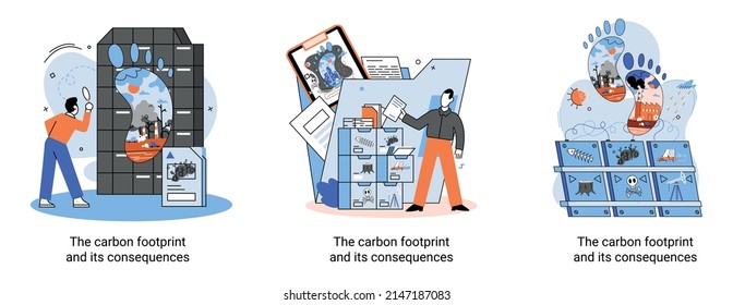 Carbon footprint and consequences metaphor. Causes of climate change on planet. Record high levels of carbon dioxide CO2 in atmosphere. Environmental, ecological problems air and atmosphere pollution