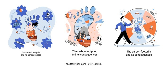 Carbon footprint and consequences metaphor. Causes of climate change on planet. Record high levels of carbon dioxide CO2 in atmosphere. Environmental, ecological problems air and atmosphere pollution