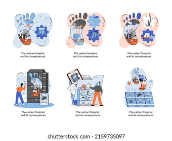 Carbon footprint and consequences metaphor. Causes of climate change on planet. Record high levels of carbon dioxide CO2 in atmosphere. Environmental, ecological problems air and atmosphere pollution