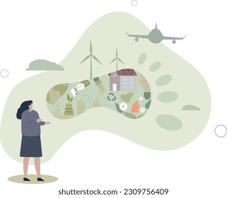 Carbon footprint effect and CO2 emission problem reduce .flat vector illustration.