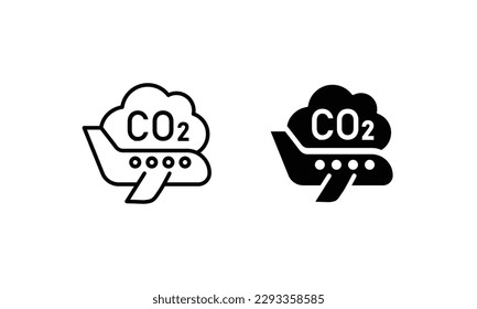 carbon footprint of flying line icon. Planes co2 carbon dioxide emission vector symbol logo illustration line editable stroke flat design style isolated on white