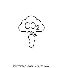 Carbon footprint icon with CO2 cloud and foot symbol, thin line style vector illustration for climate change and ecology concept