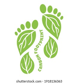 Carbon Footprint icon from foots shape. CO2 ecological footprint symbols with green leaves. Greenhouse gas emission. Environmental and climate change concept. Hand drawn vector illustration. 