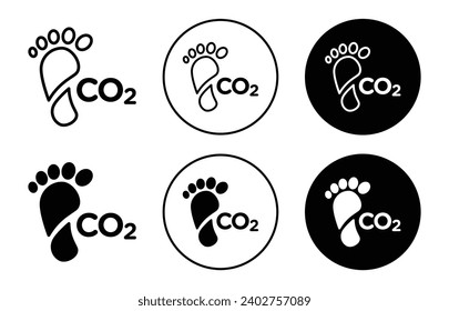 Carbon footprint icon. greenhouse carbon dioxide emission or co2 production and consumption reduction  symbol. carbon footprint to reduce use of carbon dioxide pollution vector sign set. 