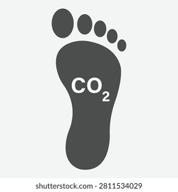 Carbon footprint icon with footprint silhouette and carbon dioxide symbol illustration flat vector isolated on white background environmental sustainability concept design