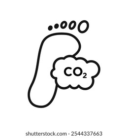 Ilustración de línea delgada plana de Vector de icono de huella de carbono