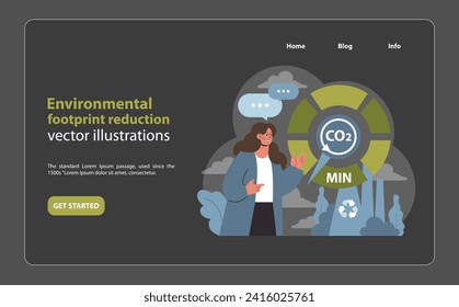 Carbon footprint minimization chart. A determined advocate for environmental change highlights CO2 reduction. Empowering sustainable living. Flat vector illustration.