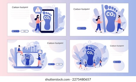 Carbon footprint pollution. Co2 emission environmental impact concept. Dangerous dioxide effect on planet Screen template for landing page, template, ui, web, mobile app, poster, banner, flyer. Vector