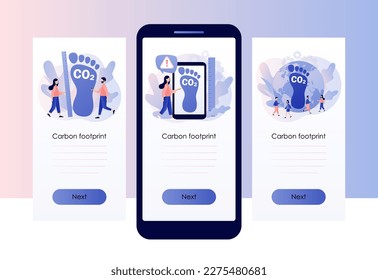 Carbon footprint pollution. Co2 emission environmental impact concept. Dangerous dioxide effect on planet ecosystem. Screen template for mobile, smartphone app. Modern flat cartoon style. Vector 
