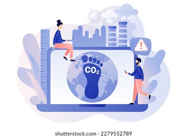 Carbon footprint pollution. Co2 emission environmental impact concept. Dangerous dioxide effect on planet ecosystem. Modern flat cartoon style. Vector illustration on white background