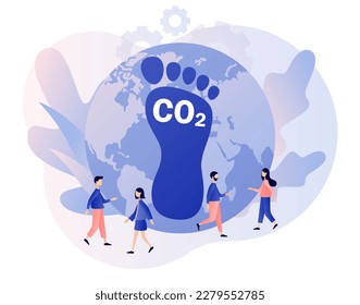 Carbon footprint pollution. Dangerous dioxide effect on planet ecosystem. Co2 emission environmental impact concept. Modern flat cartoon style. Vector illustration on white background