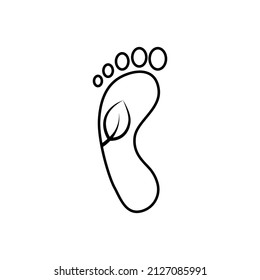 Carbon footprint. Reduce carbon emissions. Symbol of global warming. Protection of ecology, environment. Human footprint. Black outline vector icon isolated on white background.