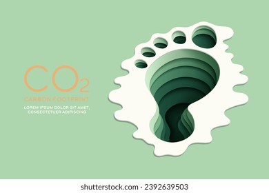 Carbon Footprint symbol, Paper art style. Ecology and environment sustainable development concept design. Paper cut vector illustration.